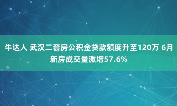 牛达人 武汉二套房公积金贷款额度升至120万 6月新房成交量激增57.6%
